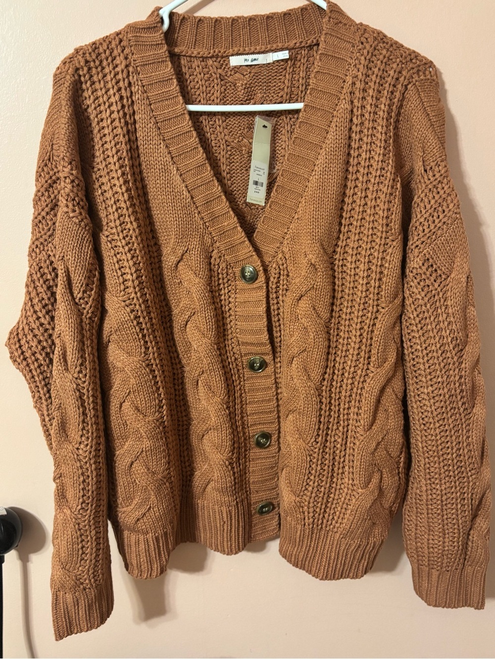 miami Cable Knit Button-Front Cardigan - Rust Brown